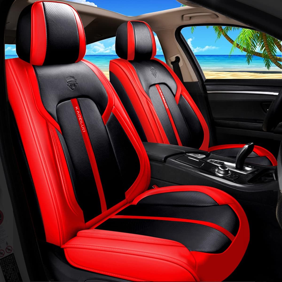 Red & Black Leather Car Seat Covers 5 Seats Full Set I476