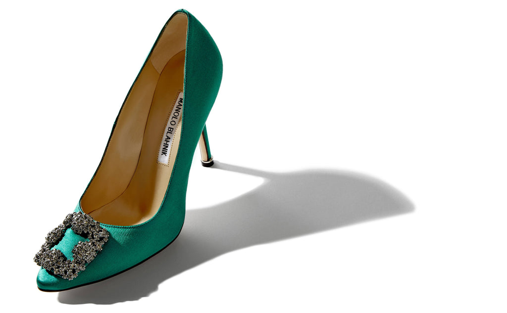 Green Satin Jewel Buckle Pumps D61370