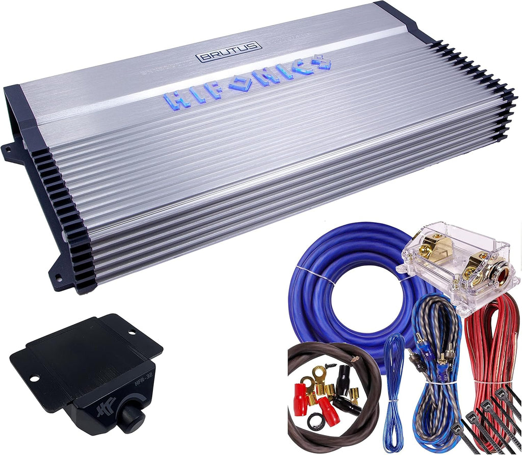 6000 Watt RMS 1-Channel D Class Car Audio Amplifier with Blue 0 Gauge Installation Kit Bundle F40309