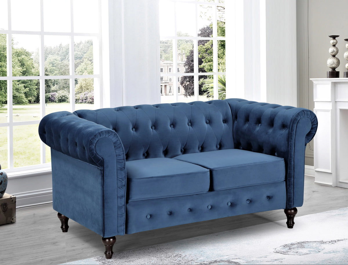 Blue Velvet Rolled Arm Chesterfield Loveseat U21735