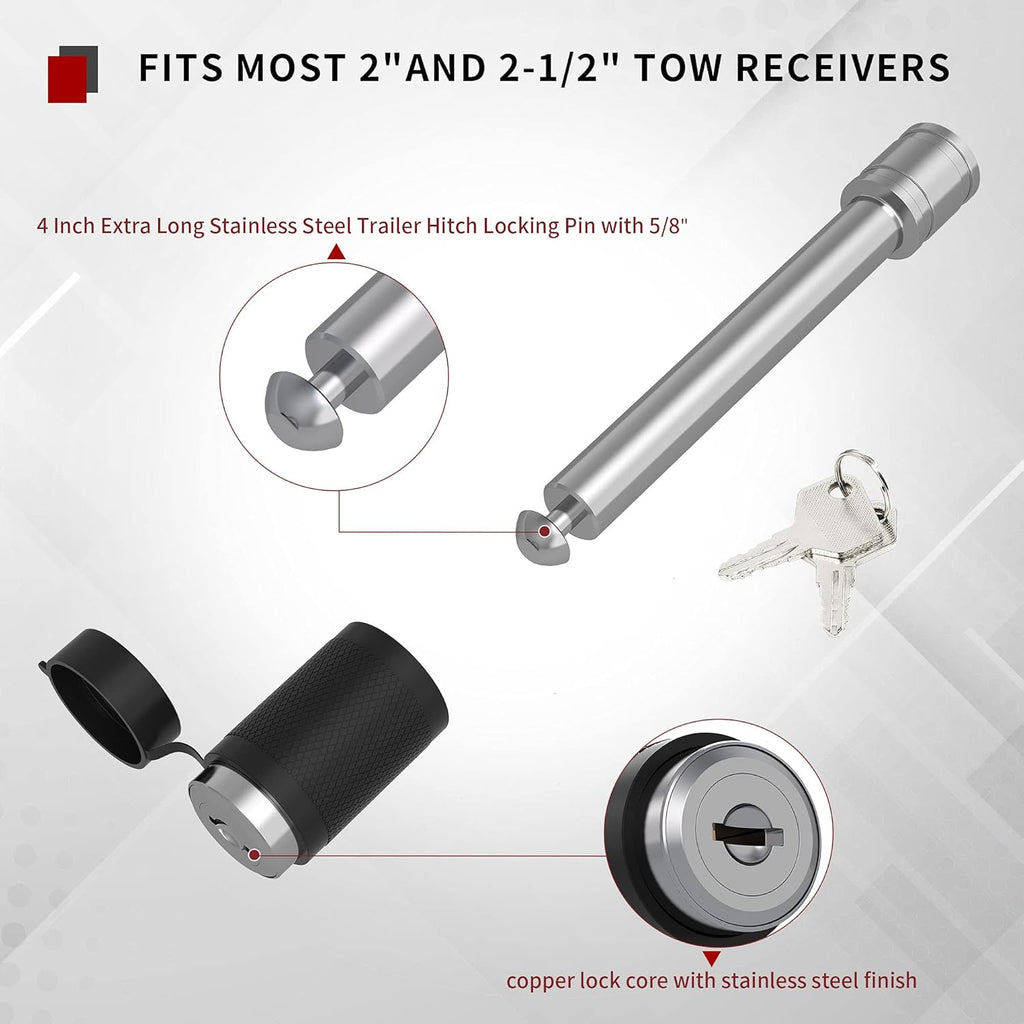 Adjustable Trailer Hitch Ball Mount, 2.5-Inch Receiver, 8-Inch Drop, Forged Aluminum Shank, 2-Inch and 2-5/16-Inch Combo Stainless Steel Tow Balls with Double Pin Key Locks M9498