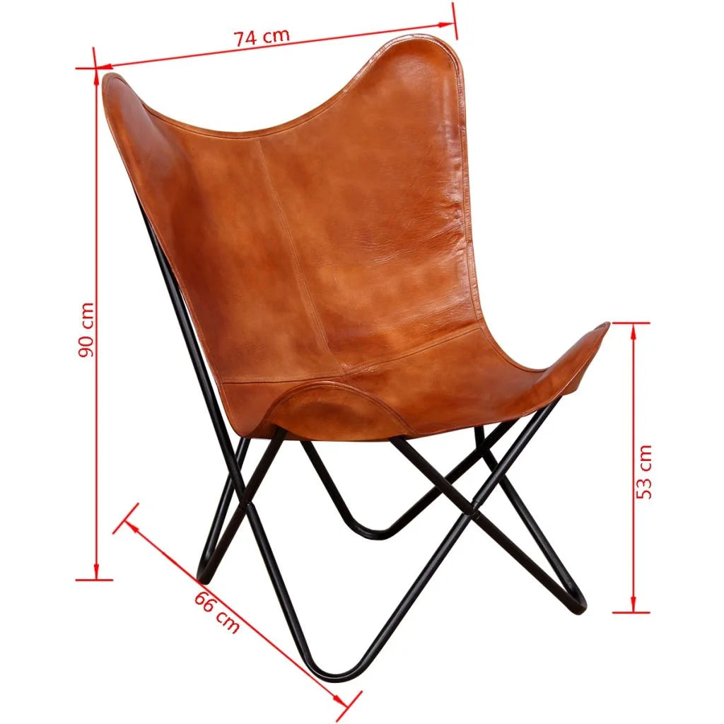 Butterfly Chair Real Leather Upholstered Chair with Powder-Coated Iron Frame 29.1 x 26 x 35.4 Inches B796341