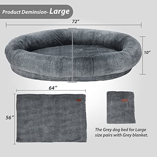 Large Human Dog Bed 72"x48"x10" Black with Washable Fur Cover W935666