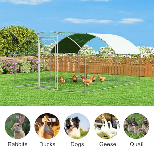 Large Metal Chicken Coop with Roosting Perch Walk-in Poultry Cage Waterproof Cover (10' L x 13.2' W x 6.4' H) Z780