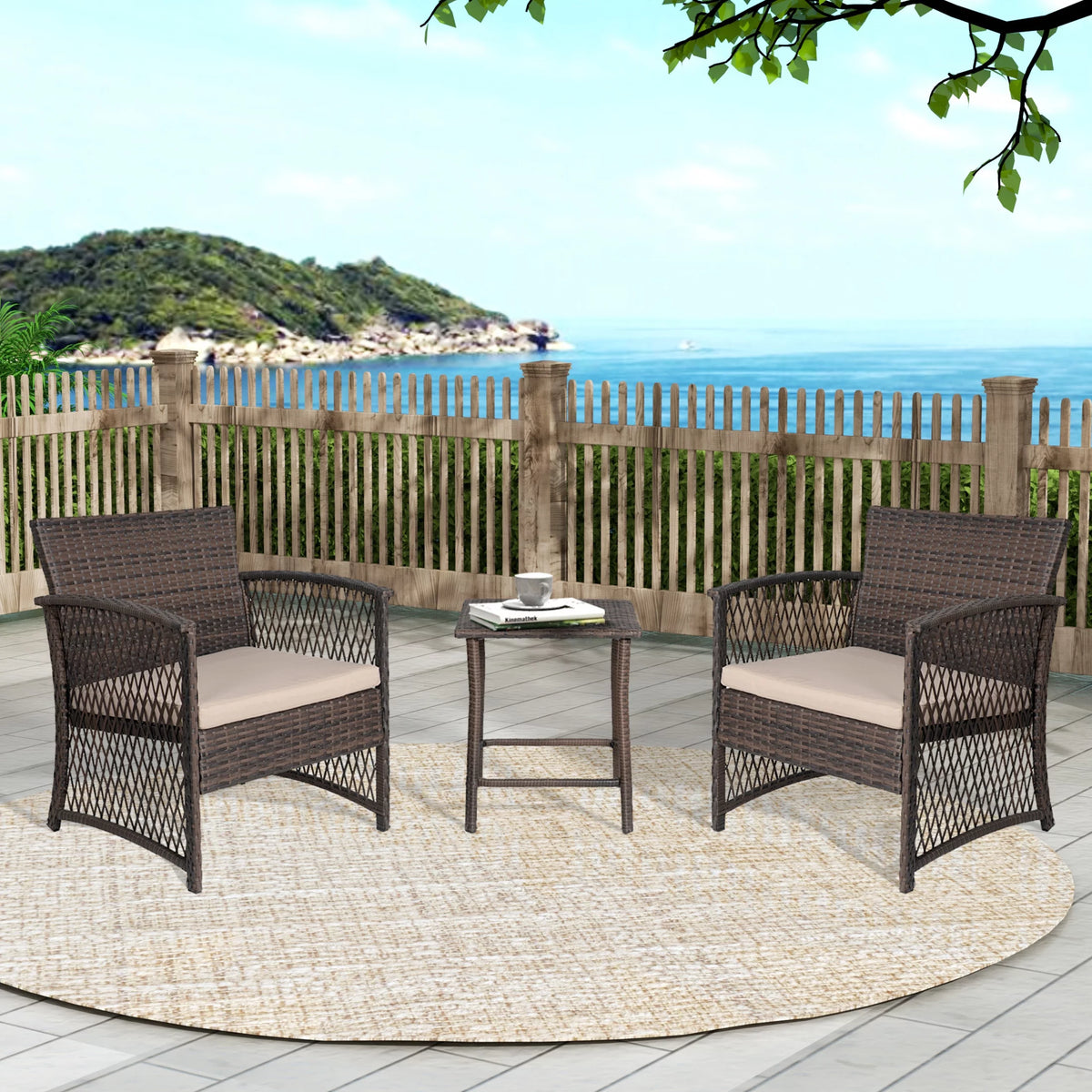 3 Piece Wicker PE Rattan Patio Bistro Set A5749