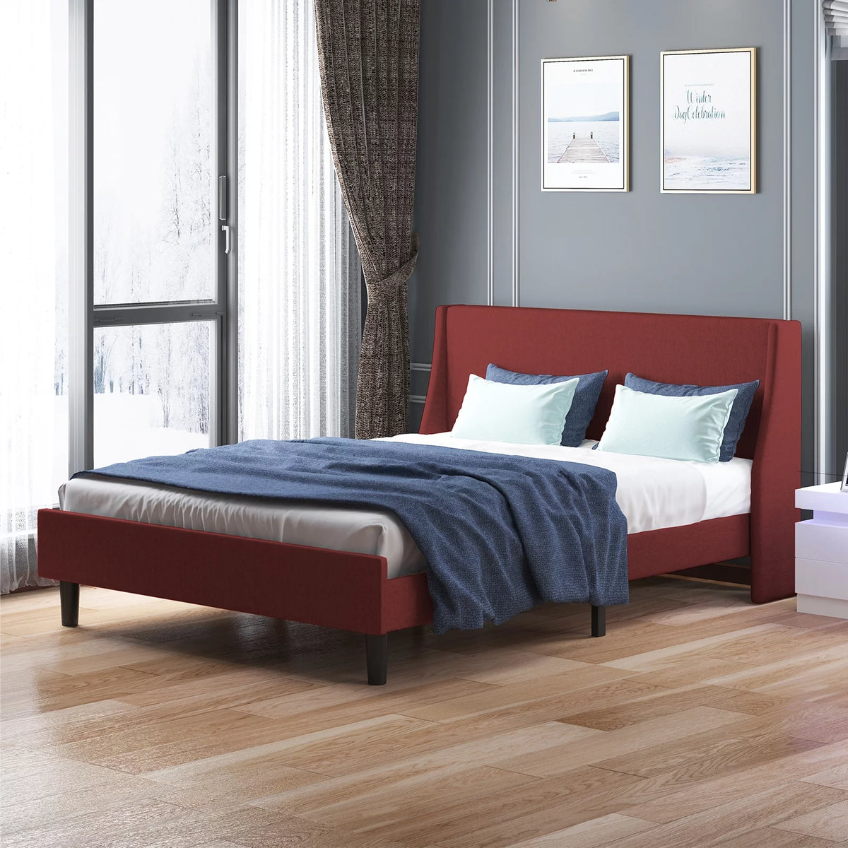 Queen Size Light Grey Upholstered Platform Bed Frame with Headboard D984