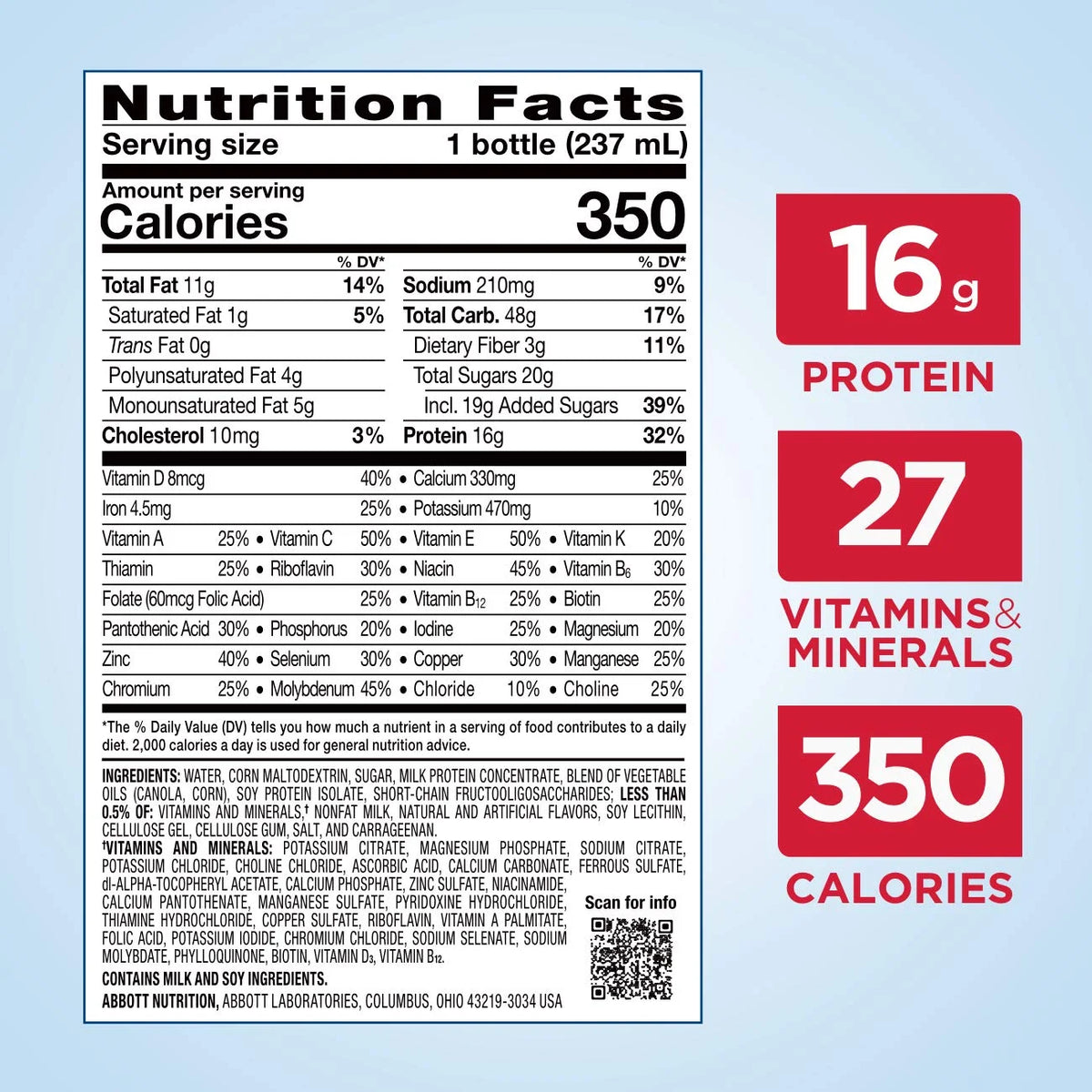 Vanilla Liquid Nutrition Shake with Fiber, 16 Grams of Protein, 8 Fl Oz Bottle (Pack of 24) T485