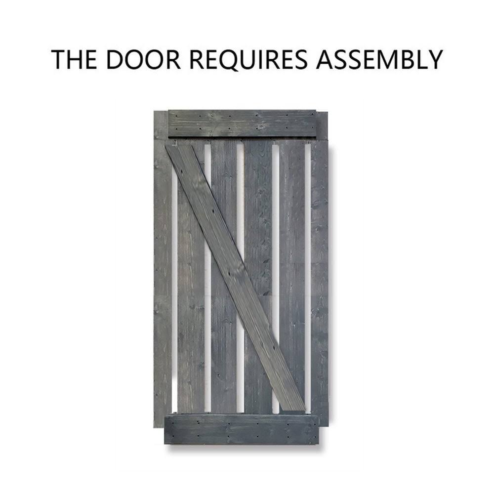 Gray Knotty Pine Wood Interior Sliding Barn Door with Hardware Kit O1628