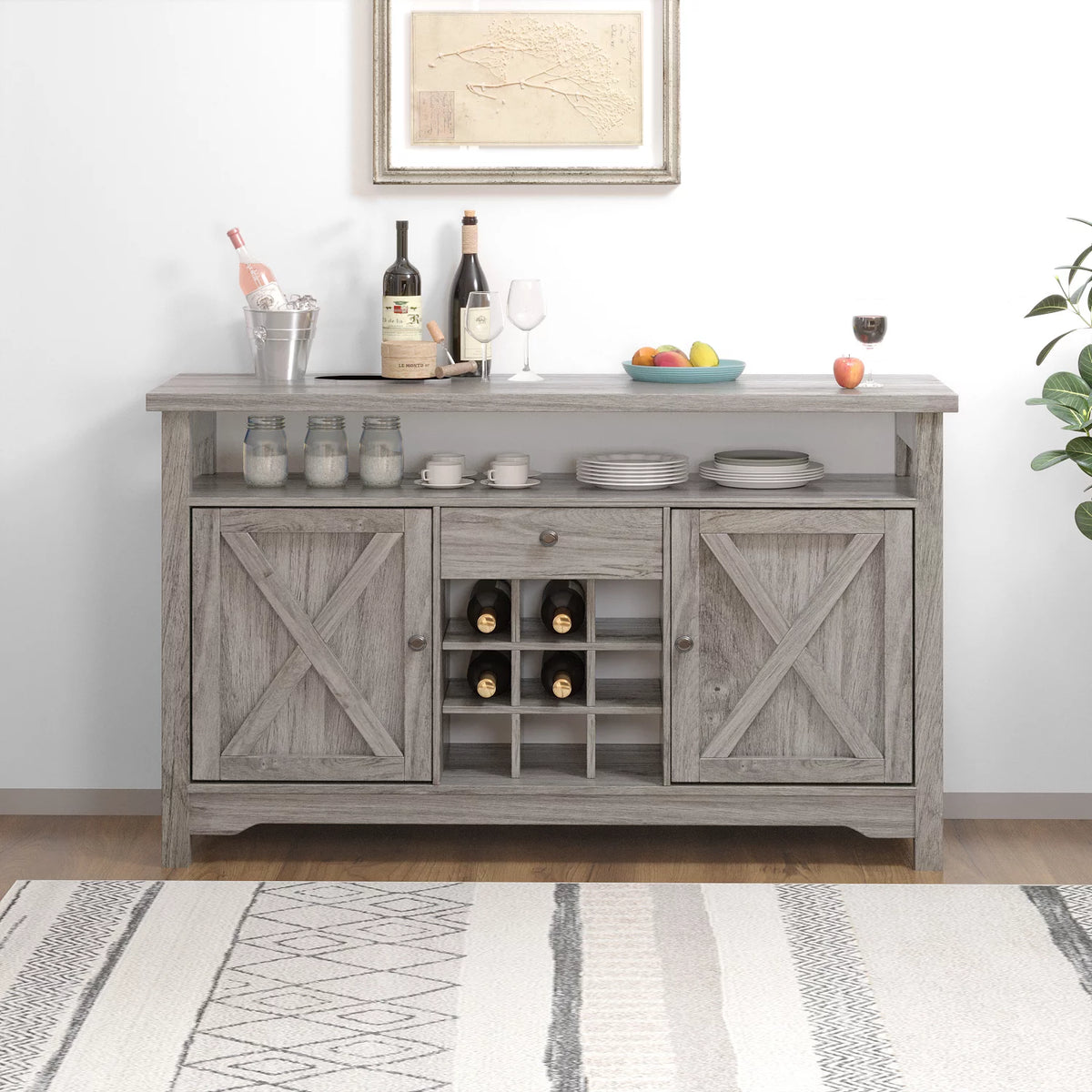 White 47 Kitchen Buffet Storage Cabinet with Barn Door H849
