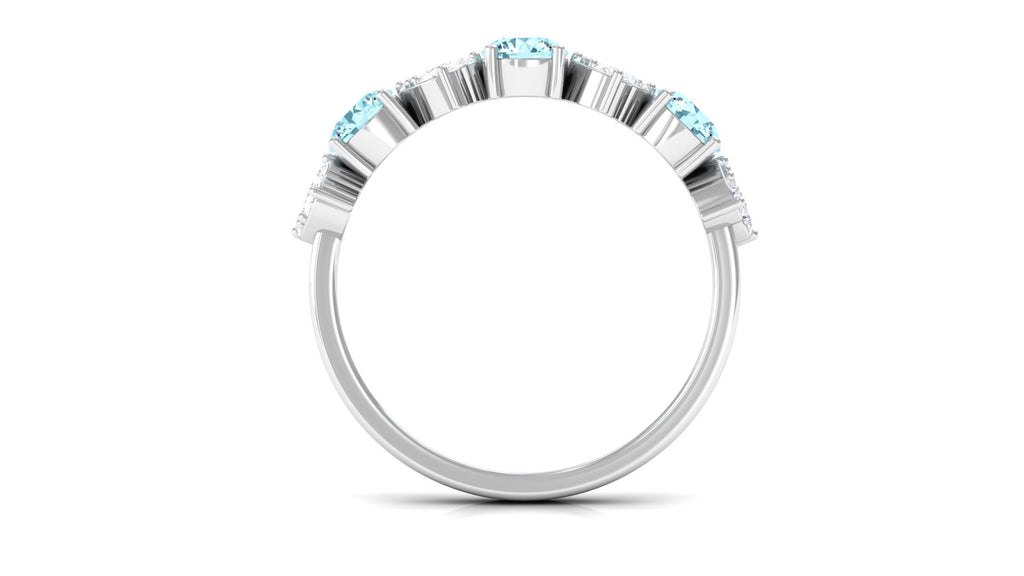 Aquamarine Heart Ring with Diamond, 925 Sterling Silver, US 6.50 K201
