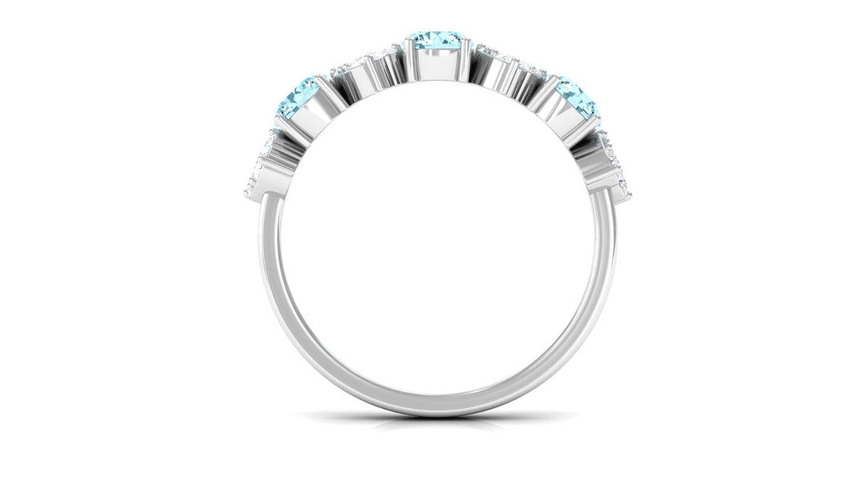 Aquamarine Heart Ring with Diamond, 925 Sterling Silver, US 6.50 K201