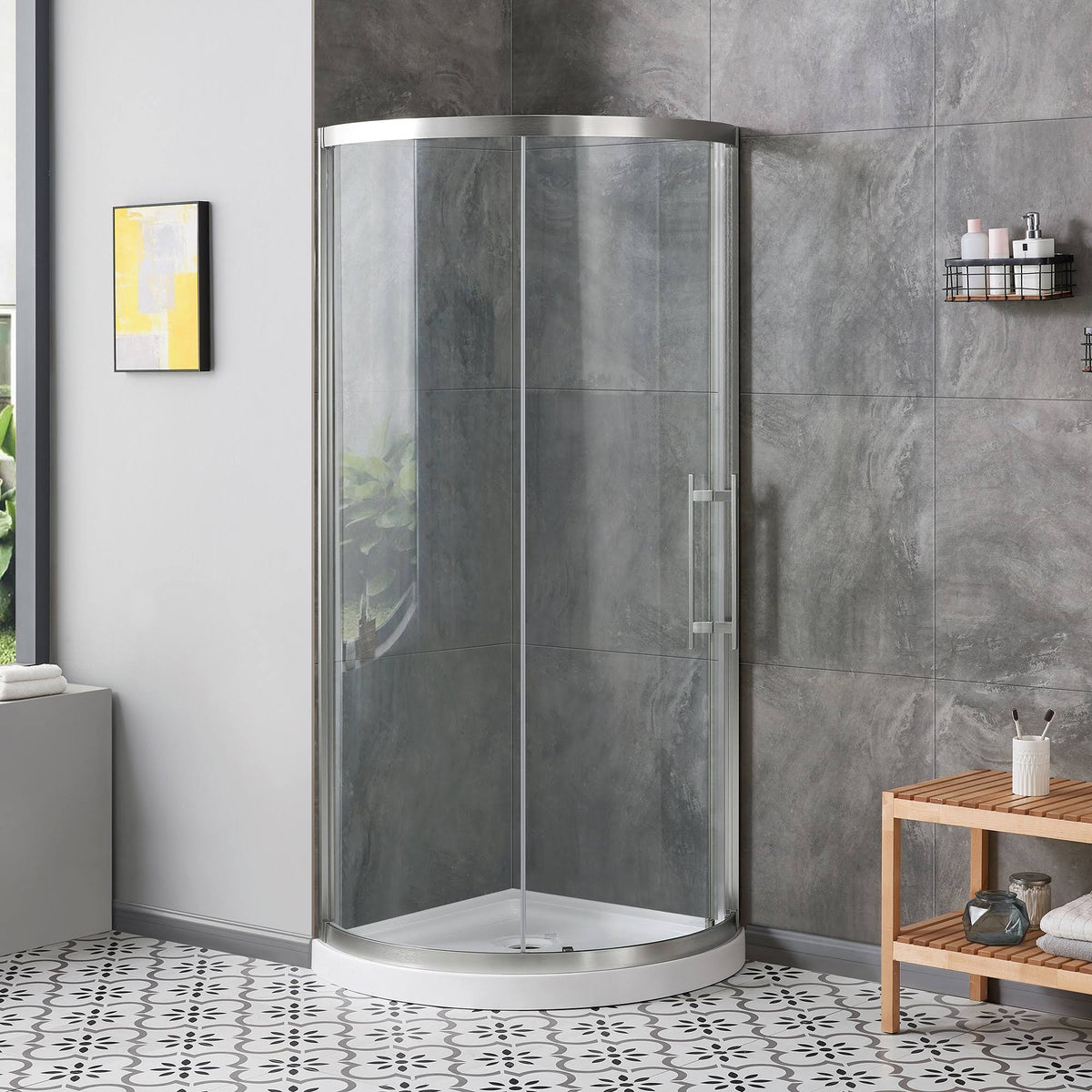 Satin Nickel 76-in x 32-in x 32-in Corner Shower Kit O43382