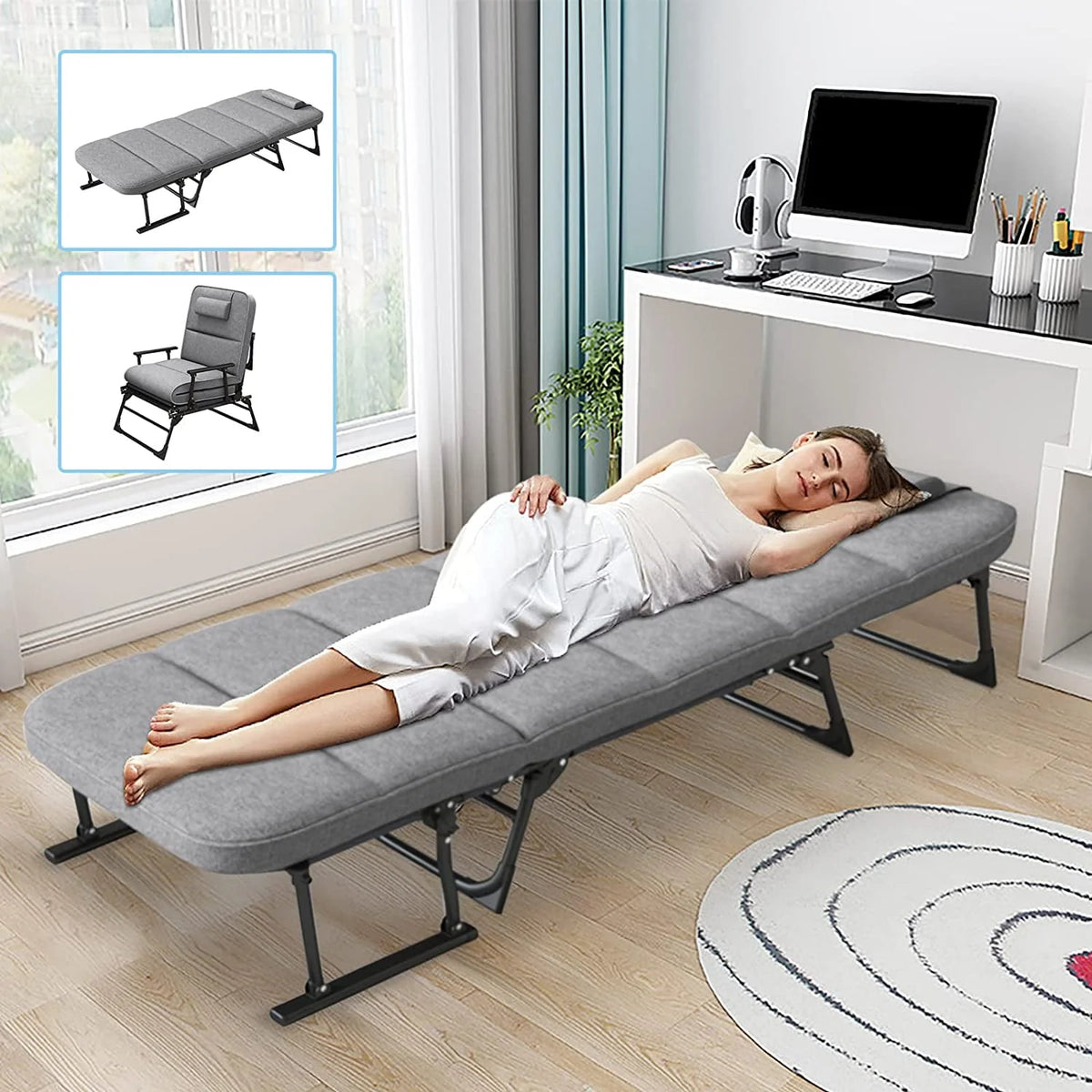 3 in 1 Folding Camping Cot Bed with Mattress & Pillow F5920