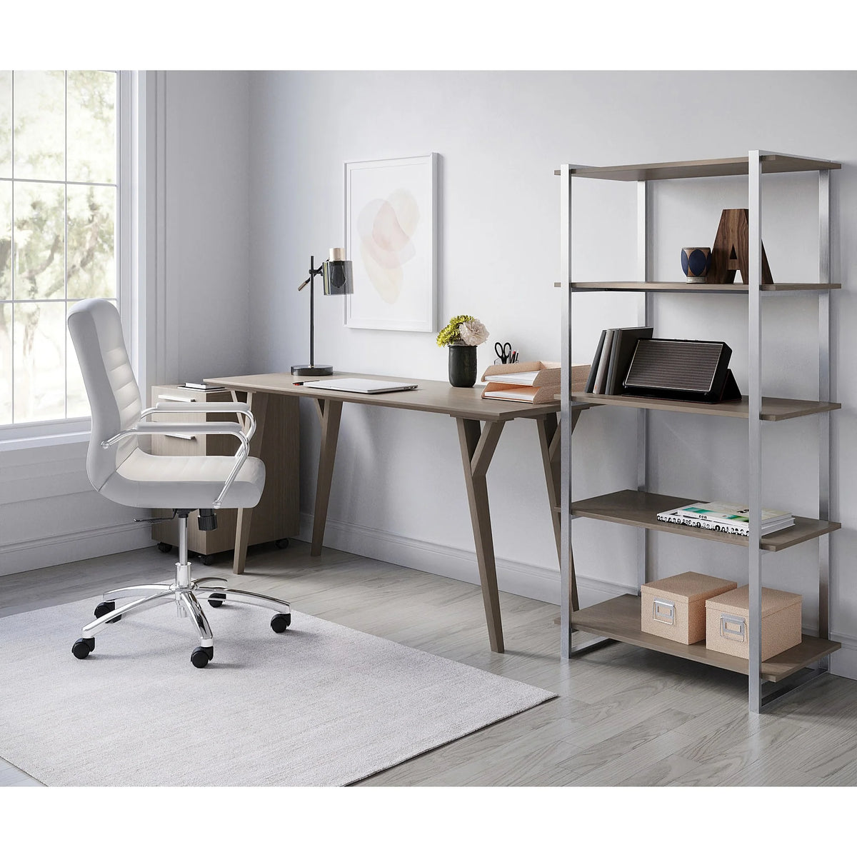 60"W Writing Desk, Light Oak Y9982