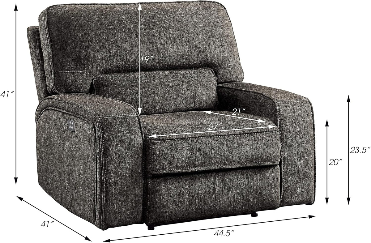 3-Piece Chenille Fabric Power Reclining Sofa Set, Chocolate Y529