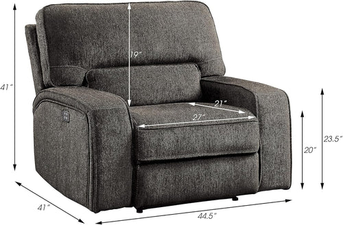 3-Piece Chenille Fabric Power Reclining Sofa Set, Chocolate Y529