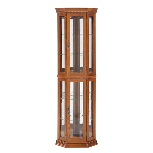 Lighted Corner Curio Display Cabinet with Adjustable Shelves & Mirrored Back N955473