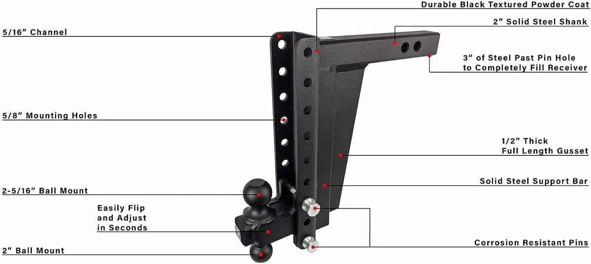2" Adjustable Extreme Duty Trailer Hitch with Dual Ball B20600