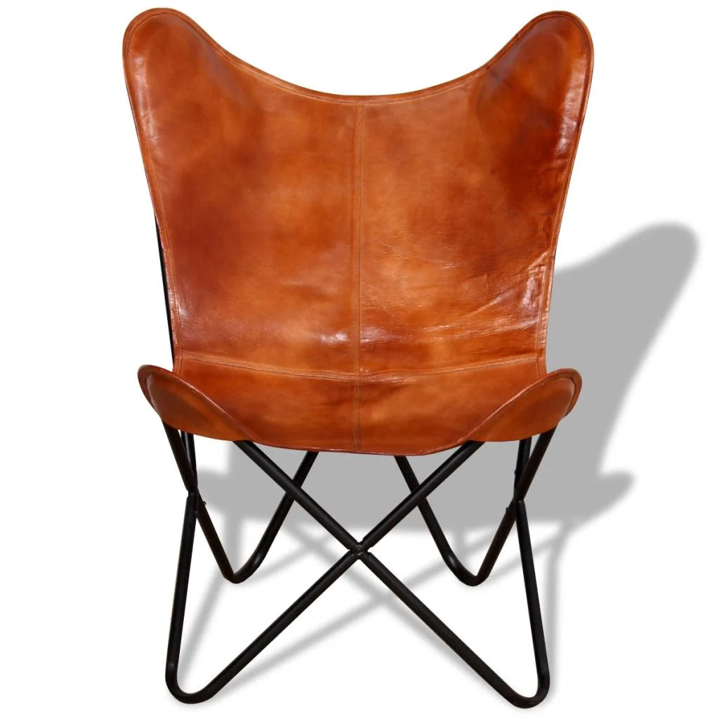 Butterfly Chair Real Leather Upholstered Chair with Powder-Coated Iron Frame 29.1 x 26 x 35.4 Inches B796341