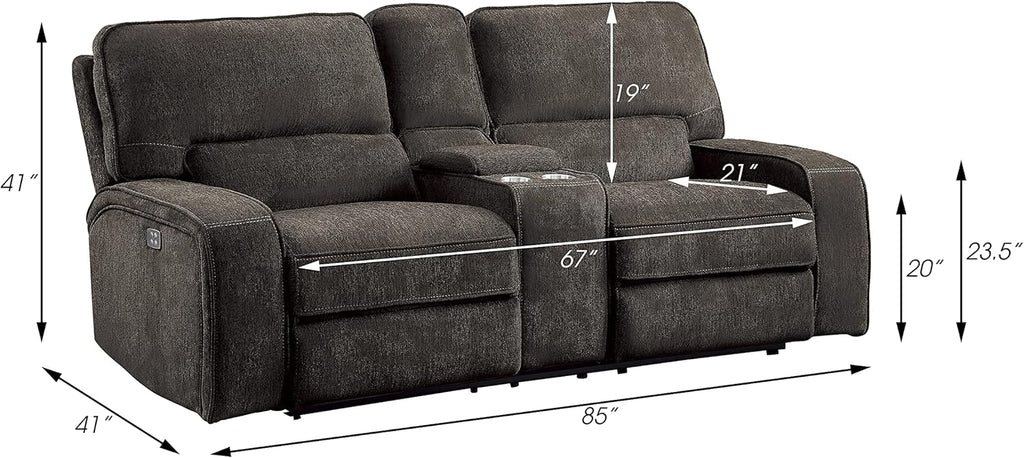 3-Piece Chenille Fabric Power Reclining Sofa Set, Chocolate Y529