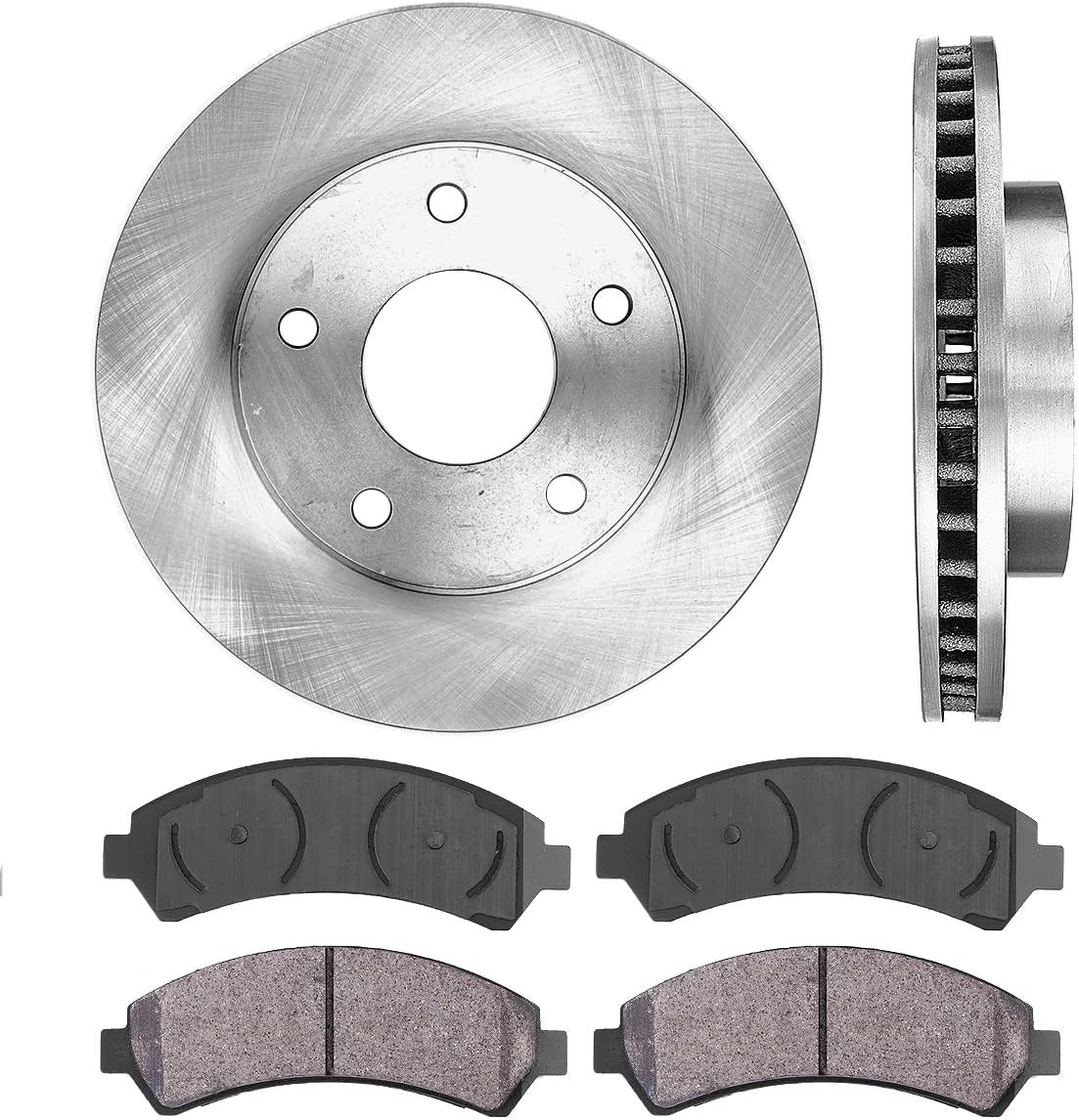 5 Lug Brake Disc Rotors and Ceramic Brake Pads with Clips E4109