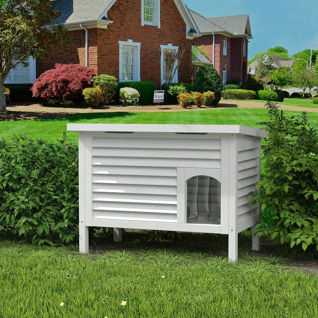 Outdoor Solid Wood Cat House with Waterproof Roof 31.9" Lx18.9 Wx23.6 H K5721