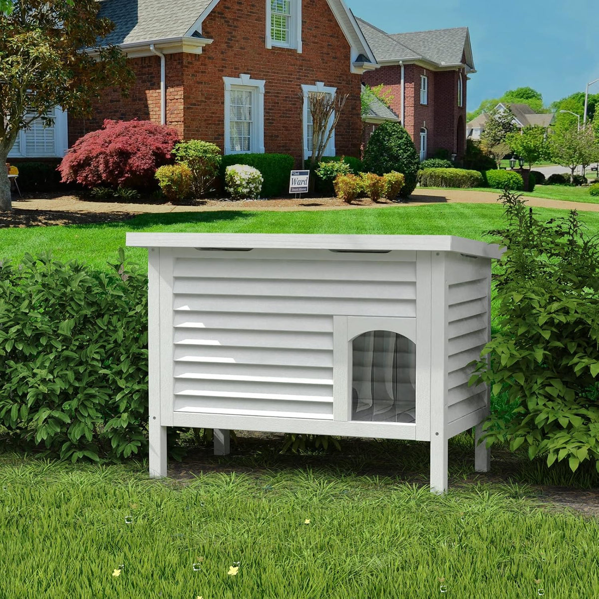 Outdoor Solid Wood Cat House with Waterproof Roof 31.9" Lx18.9 Wx23.6 H K5721