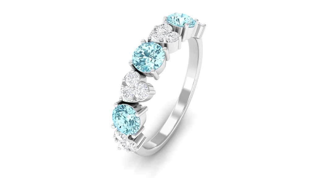 Aquamarine Heart Ring with Diamond, 925 Sterling Silver, US 6.50 K201