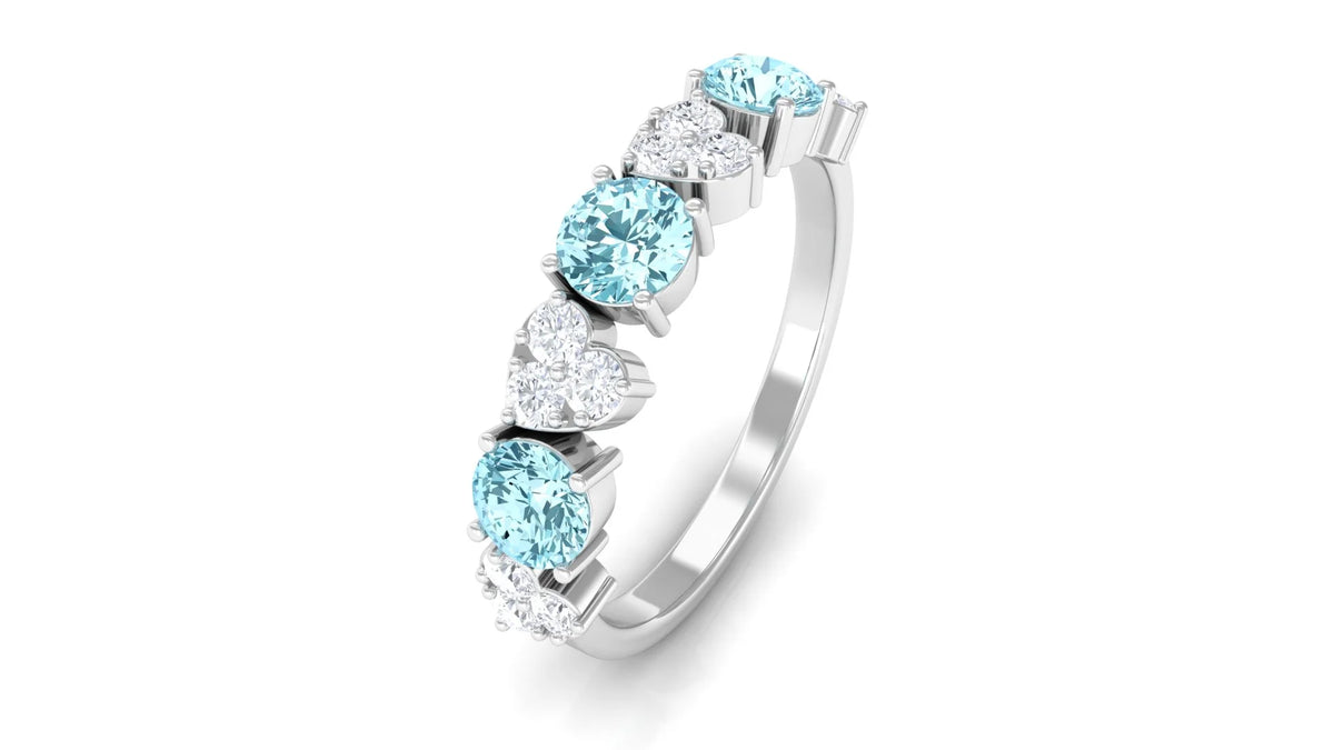 Aquamarine Heart Ring with Diamond, 925 Sterling Silver, US 6.50 K201