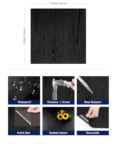 17-Pack 6"x36" Black Wood Luxury Vinyl Plank Flooring Peel and Stick Tiles N439