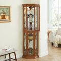 Lighted Corner Curio Display Cabinet with Adjustable Shelves & Mirrored Back N955473