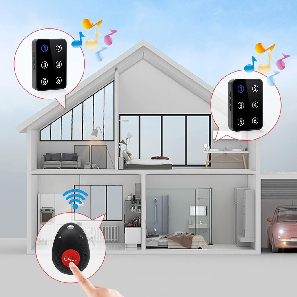 Wireless Caregiver Pager with 3 Number Display Plug-in Receiver 6 Waterproof Transmitters Q1546