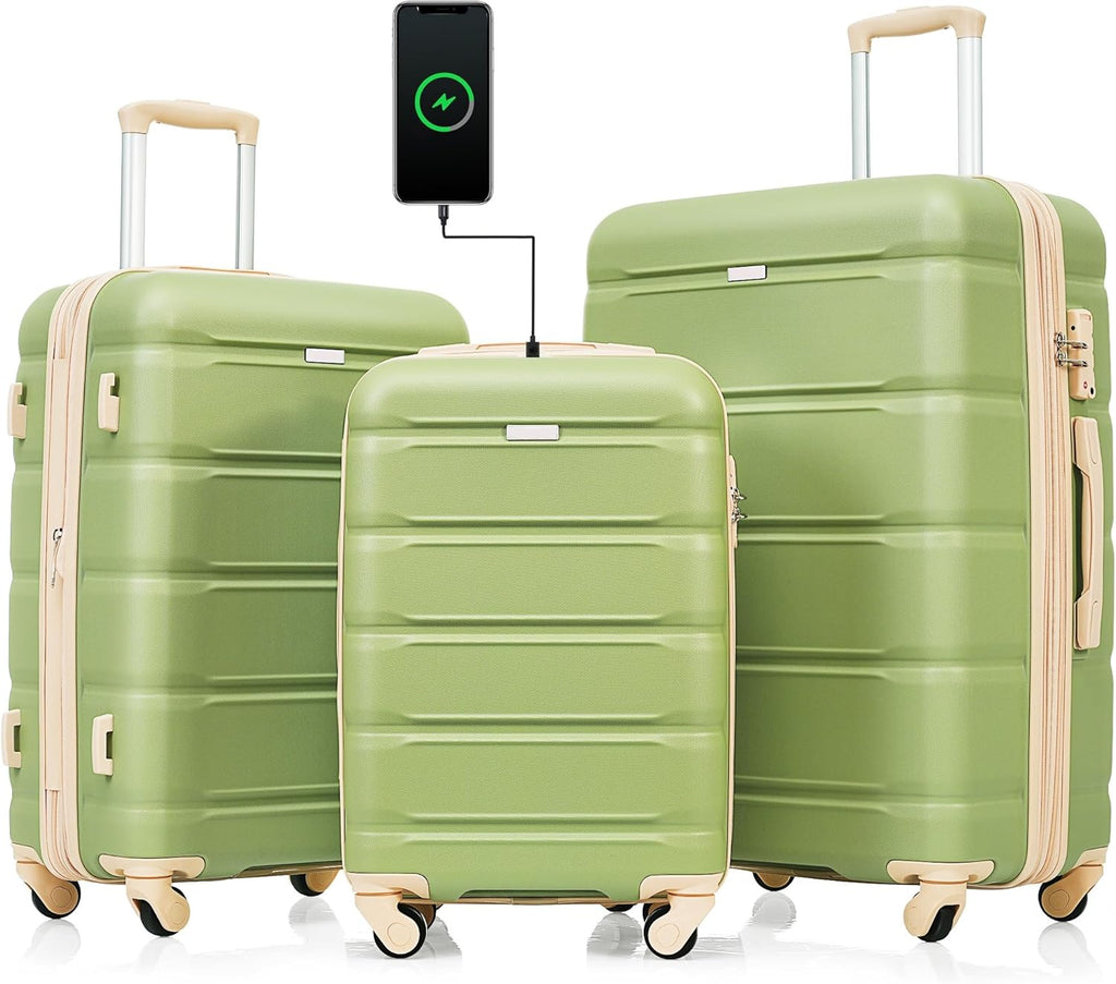 Set of 3 ABS Hard Shell Luggage with Spinner Wheels, Light Green I778174
