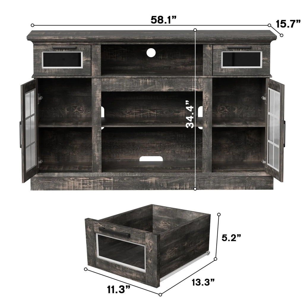 58" Fireplace TV Stand with 23" Electric Fireplace, Dark Oak L2638