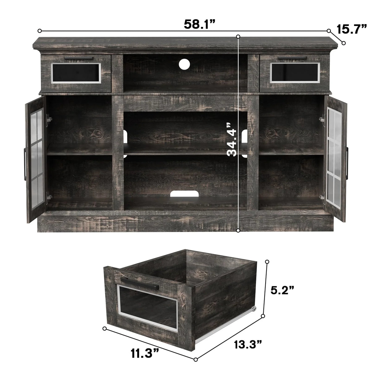 58" Fireplace TV Stand with 23" Electric Fireplace, Dark Oak L2638