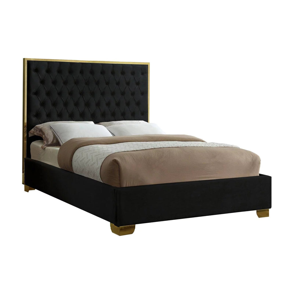 Solid Wood and Velvet King Bed in Navy Z978