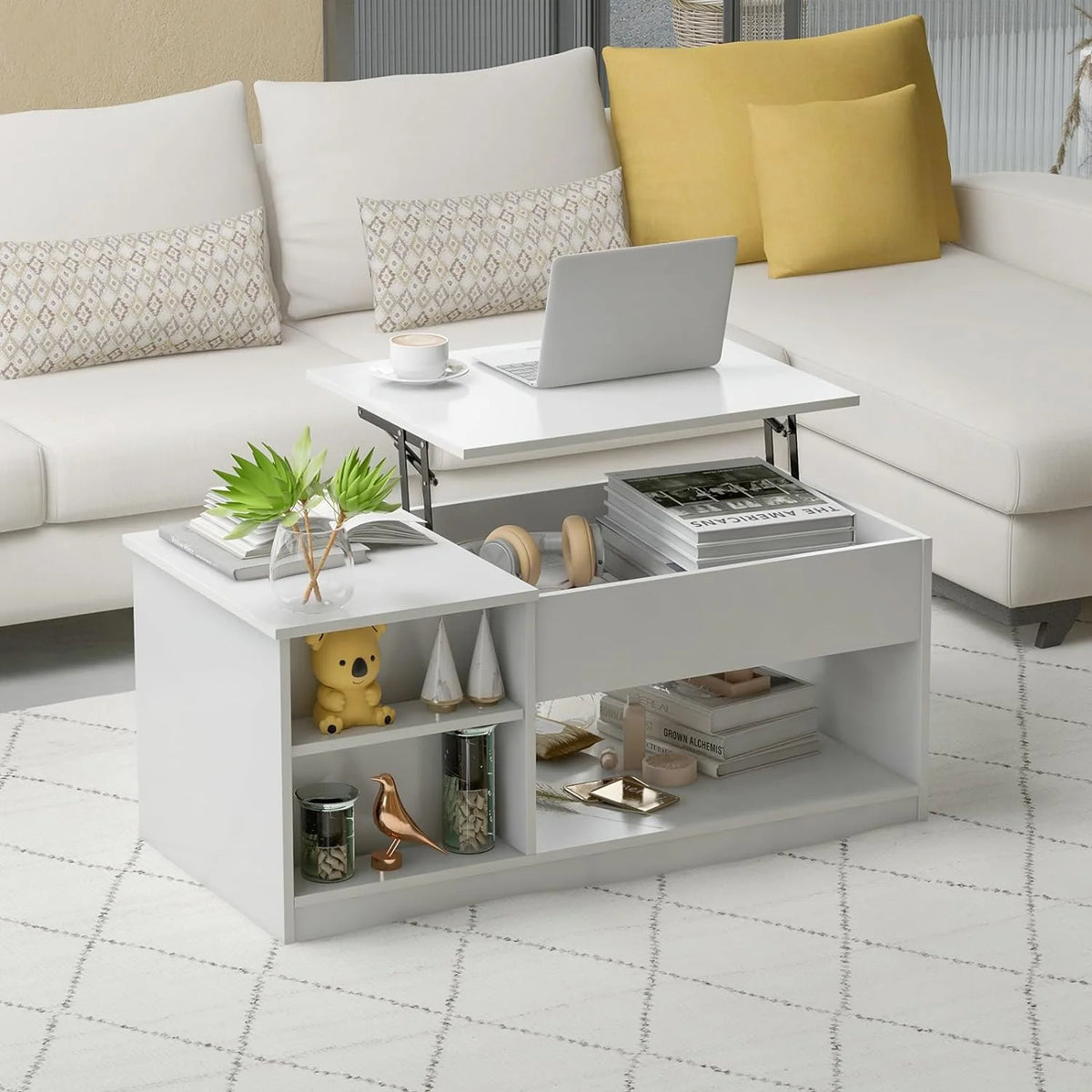 Lift-Top Coffee Table with Compartments Wood Rectangular D412