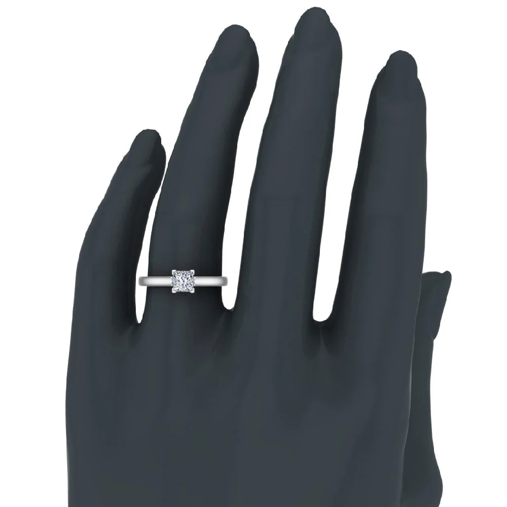 18K White Gold Princess Solitaire Diamond Ring 0.50 Carat I505