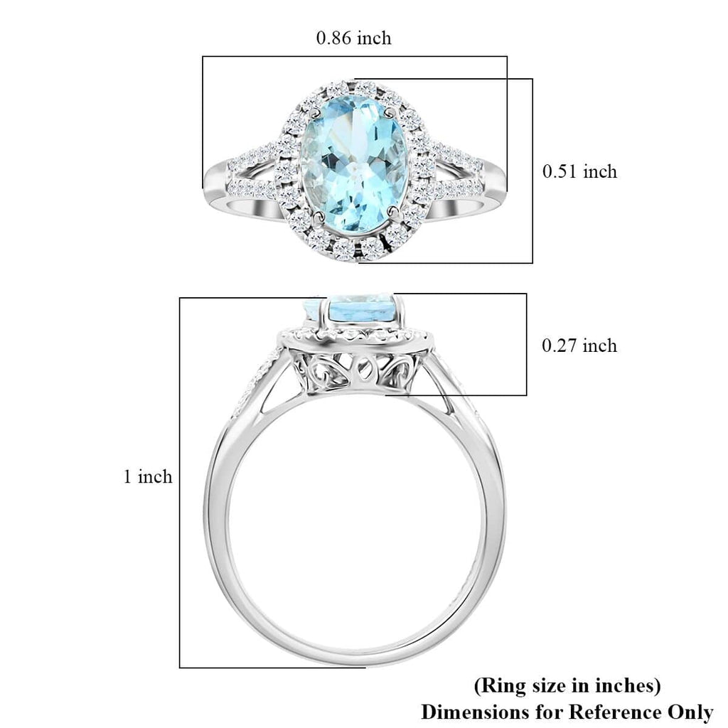 18K White Gold Halo Ring with Blue Aquamarine and White Diamond I686