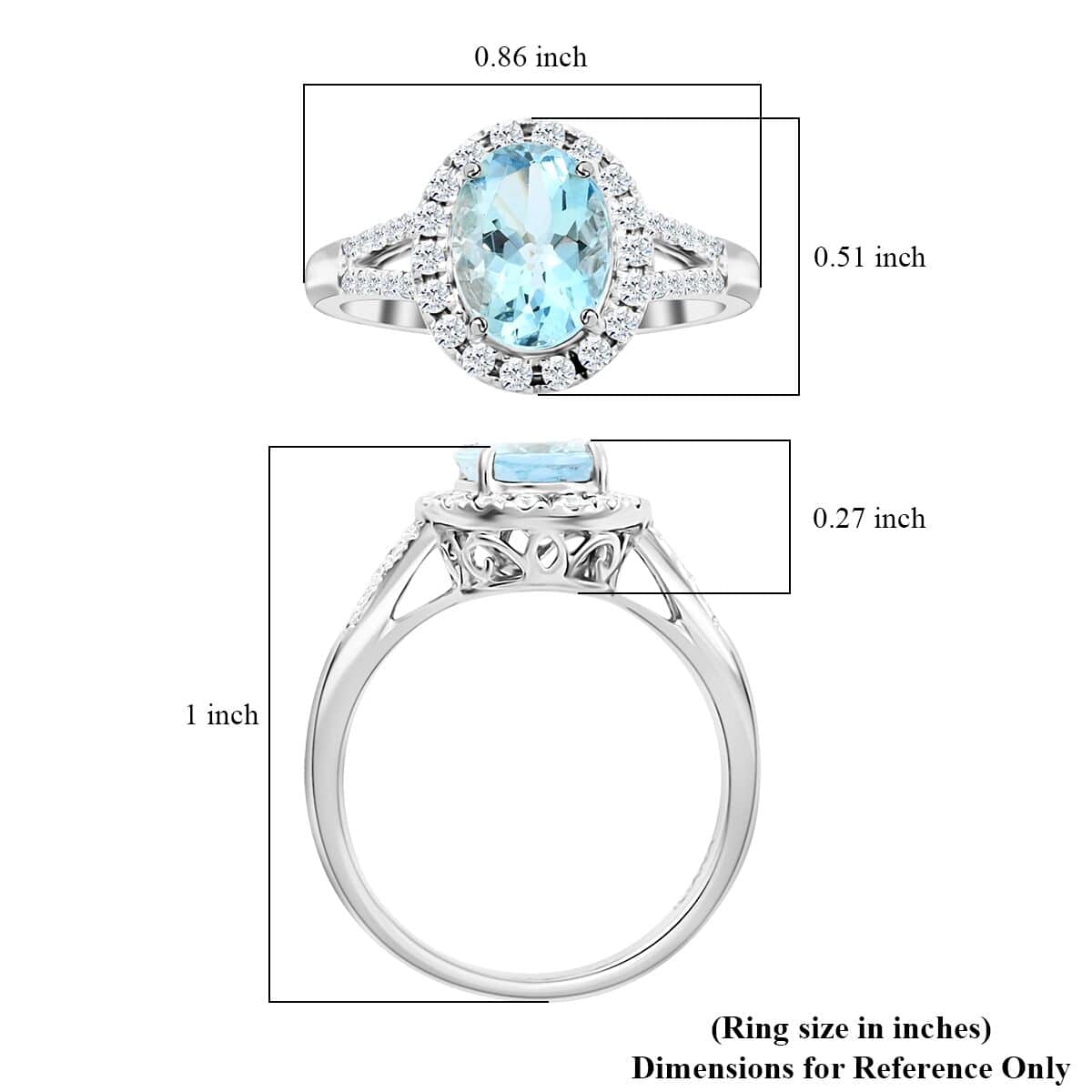 18K White Gold Halo Ring with Blue Aquamarine and White Diamond I686