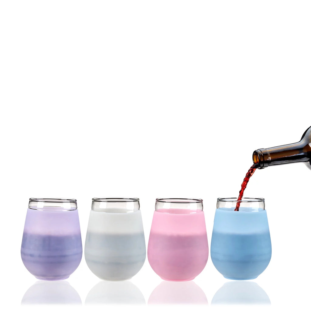 Silicone Wrapped Stemless Wine Glasses 16 Oz Set of 4 D84840