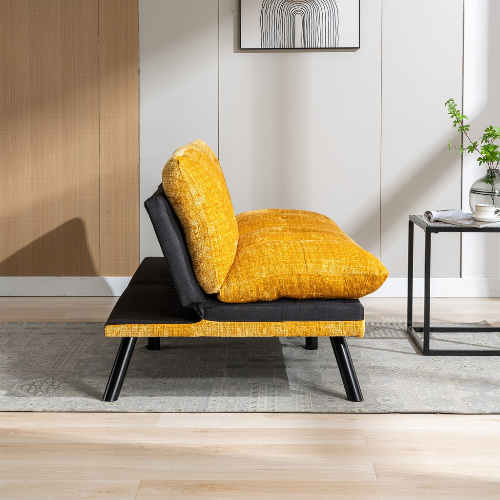 Yellow Chenille Convertible Futon Sofa Bed X384