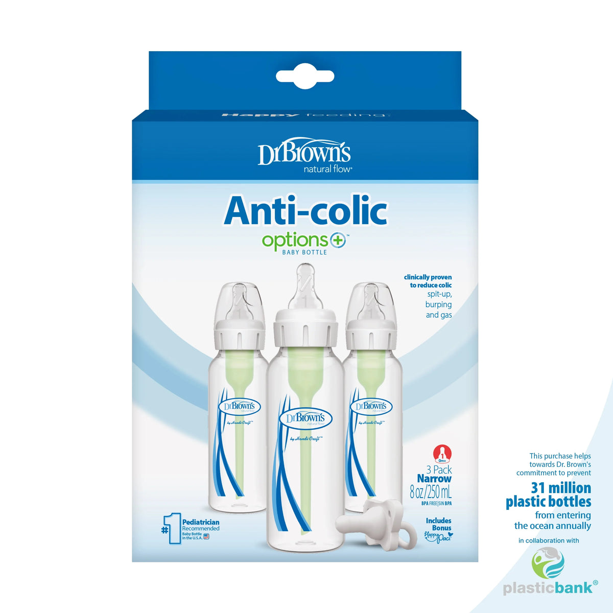 Narrow Anti-Colic Baby Bottle, 8oz, 3 Pack C73772