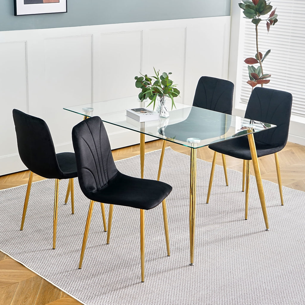 Black Dining Chair with Gold Metal Legs Set of 4 J803
