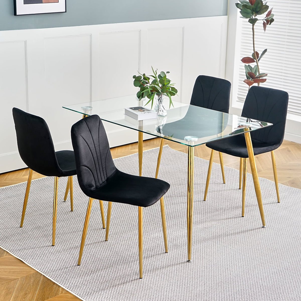 Black Dining Chair with Gold Metal Legs Set of 4 J803