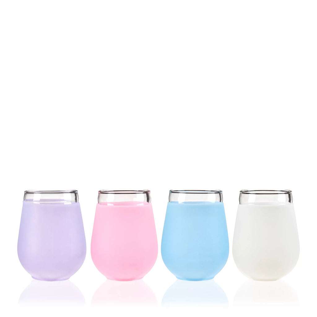 Silicone Wrapped Stemless Wine Glasses 16 Oz Set of 4 D84840
