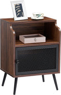 Brown Metal Nightstand with Storage Cabinet and Drawer Shelf D39494