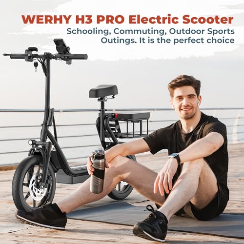 Electric Scooter with Seat, 500W Motor, 14'' Tires, Foldable E26123