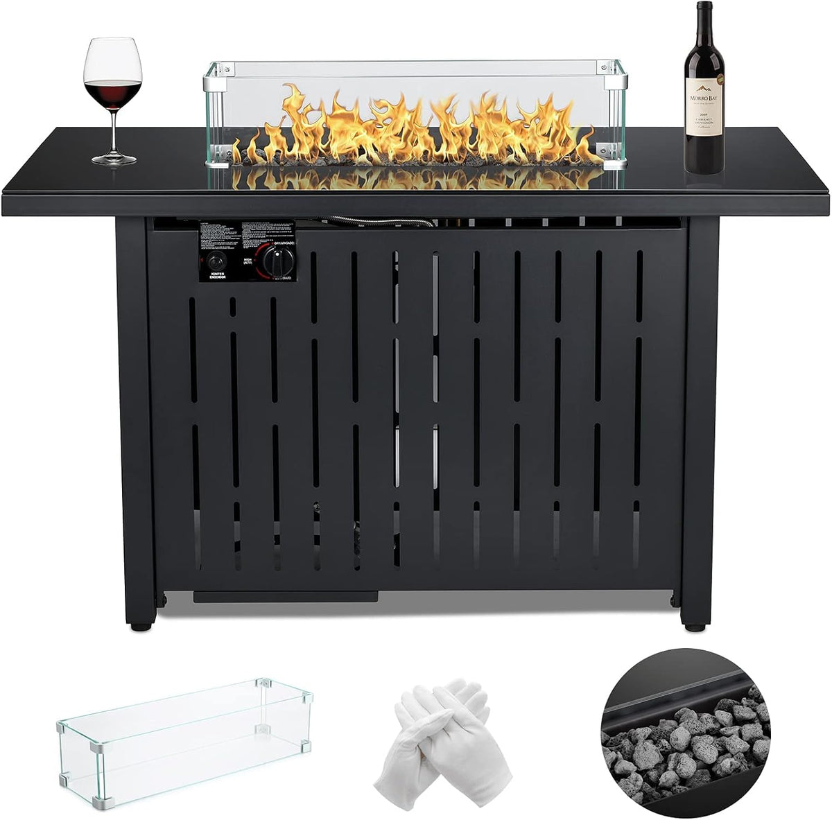 43 Inch 50,000 BTU Propane Gas Fire Pit Table with Glass Wind Guard O90496