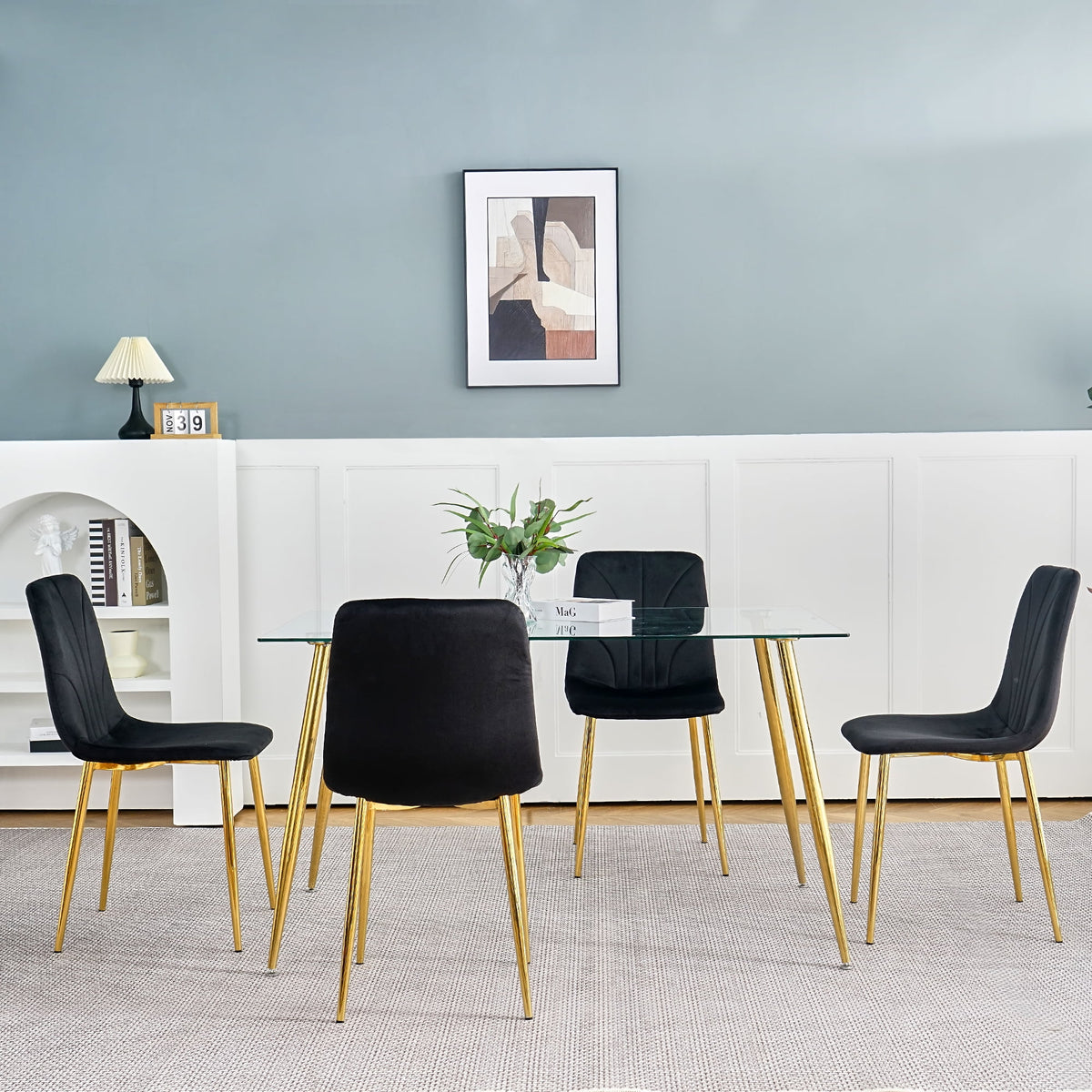 Black Dining Chair with Gold Metal Legs Set of 4 J803